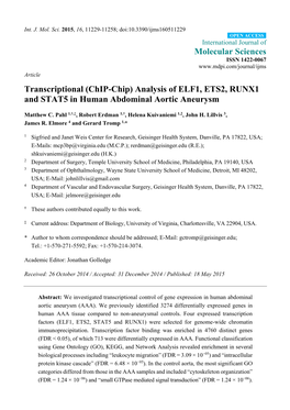 Transcriptional (Chip-Chip) Analysis of ELF1, ETS2, RUNX1 and STAT5 in Human Abdominal Aortic Aneurysm