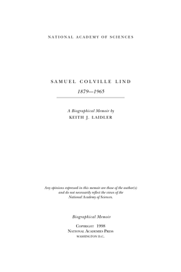 SAMUEL COLVILLE LIND June 15, 1879–February 12, 1965