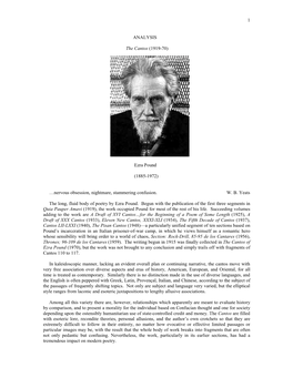 1 ANALYSIS the Cantos (1919-70) Ezra Pound (1885-1972)