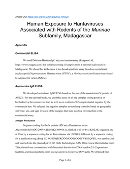 Human Exposure to Hantaviruses Associated with Rodents of the Murinae Subfamily, Madagascar