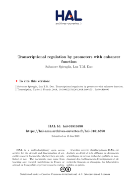 Transcriptional Regulation by Promoters with Enhancer Function Salvatore Spicuglia, Lan T.M