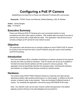 Configuring a Poe IP Camera Establishing a Live Feed from a Power Over Ethernet IP Camera with Local Access