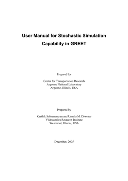 User Manual for Stochastic Simulation Capability in GREET