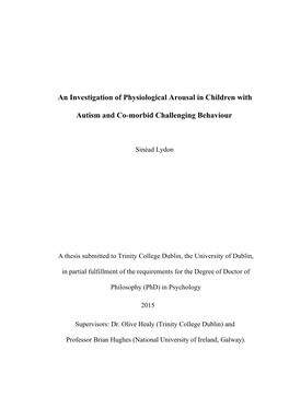 An Investigation of Physiological Arousal in Children with Autism And