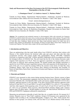 Study and Measurement in Out-Door Enviroment of the ELF Electromagnetic Fields Round the Municipalities of the Bay of Cadiz