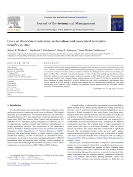 Costs of Abandoned Coal Mine Reclamation and Associated Recreation Beneﬁts in Ohio