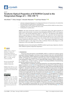 Terahertz Optical Properties of Ktiopo4 Crystal in the Temperature Range of (−192)–150 ◦C