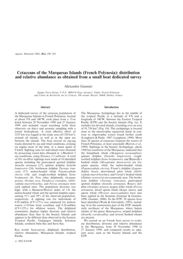 French Polynesia): Distribution and Relative Abundance As Obtained from a Small Boat Dedicated Survey