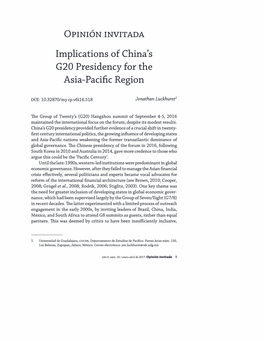 Implications of China's G20 Presidency for the Asia-Pacific Region