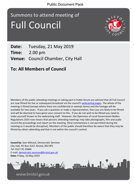 (Public Pack)Agenda Document for Full Council, 21/05/2019 14:00