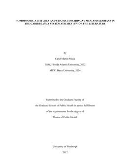 Homophobic Attitudes and Stigma Toward Gay Men and Lesbians in the Caribbean: a Systematic Review of the Literature