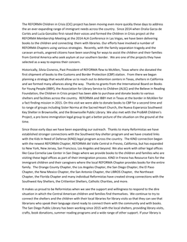 The REFORMA Children in Crisis (CIC) Project Has Been Moving Even More Quickly These Days to Address the an Ever Expanding Range of Immigrant Needs Across the Country