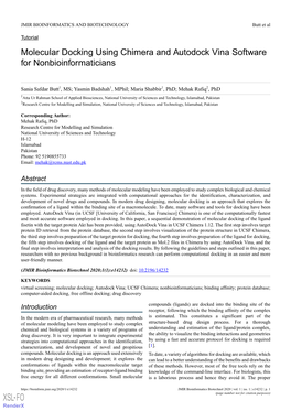 Molecular Docking Using Chimera and Autodock Vina Software for Nonbioinformaticians