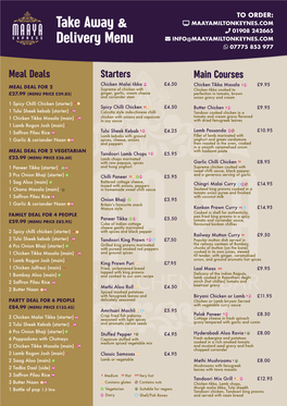 Take Away & Delivery Menu