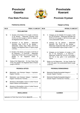 PROVINCIAL GAZETTE PROVINSIALE KOERANT (Published Every Friday) (Verskyn Elke Vrydag)