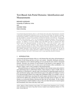 Text-Based Ads-Portal Domains: Identiﬁcation and Measurements
