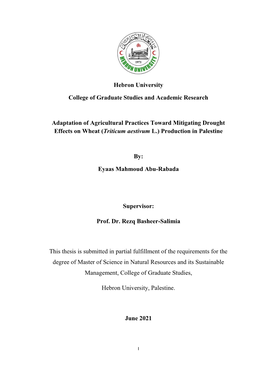 Adaptation of Agricultural Practices Toward Mitigating Drought Effects on Wheat (Triticum Aestivum L.) Production in Palestine