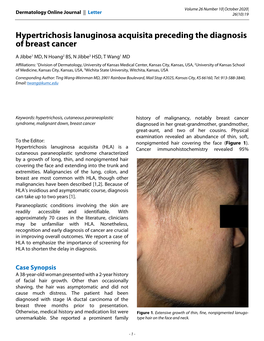 Hypertrichosis Lanuginosa Acquisita Preceding the Diagnosis of Breast Cancer