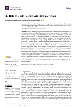The Role of Lipids in Legionella-Host Interaction