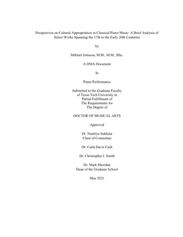 Perspectives on Cultural Appropriation in Classical Piano Music: a Brief Analysis of Select Works Spanning the 17Th to the Early 20Th Centuries