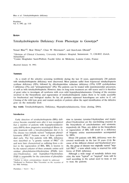 Tetrahydrobiopterin Deficiency