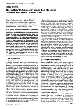 The Photosynthetic Reaction Centre from the Purple Bacterium Rhodopseudomonas Viridis