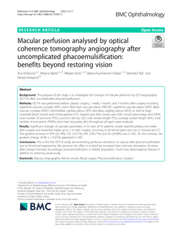Macular Perfusion Analysed by Optical Coherence Tomography