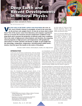 Deep Earth and Recent Developments in Mineral Physics