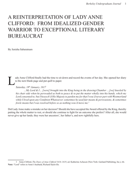 A Reinterpretation of Lady Anne Clifford: from Idealized Gender Warrior to Exceptional Literary Bureaucrat