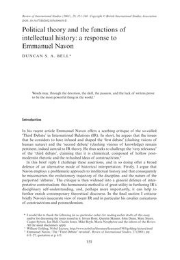 Political Theory and the Functions of Intellectual History: a Response to Emmanuel Navon