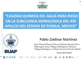 Calidad Quimica Del Agua Para Riego En La Subcuenca Hidrologica Del Río Apulco Del Estado De Puebla, Mexico”