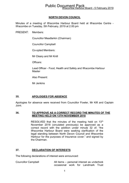 (Public Pack)Minutes Document for Ilfracombe Harbour Board, 05/02
