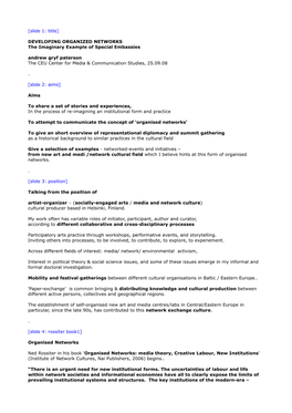 [Slide 1: Title] DEVELOPING ORGANIZED NETWORKS The