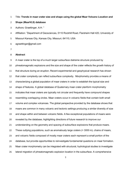 Trends in Maar Crater Size and Shape Using the Global Maar Volcano Location and 1 Shape