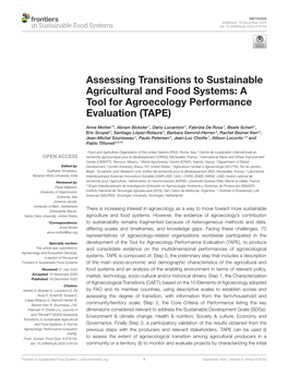 Assessing Transitions to Sustainable Agricultural and Food Systems: a Tool for Agroecology Performance Evaluation (TAPE)