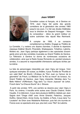 Jean VIGNY Comédien Suisse Et Français, Né À Genève En 1919, Jean Vigny Fait Partie Des Grands Comédiens De La Génération Des Années 1960 Jusqu'à Nos Jours