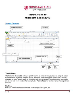 Introduction to Microsoft Excel 2010