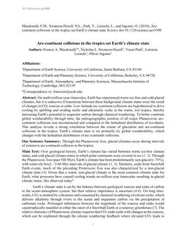 Arc-Continent Collisions in the Tropics Set Earth's Climate State