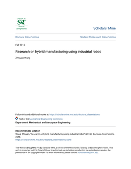 Research on Hybrid Manufacturing Using Industrial Robot