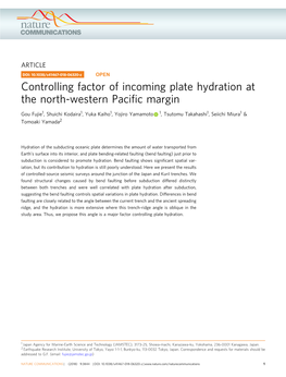 Controlling Factor of Incoming Plate Hydration at the North-Western Paciﬁc Margin