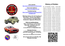 History of Holden 48 – 215 Total Built : 120.402 Price $1,466