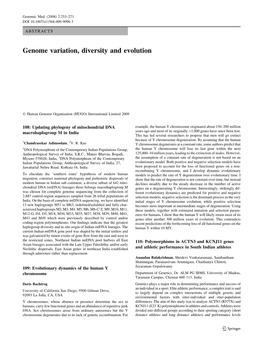 Genome Variation, Diversity and Evolution