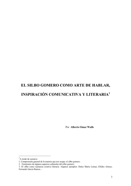 El Silbo Gomero Como Arte De Hablar, Inspiración Comunicativa Y Literaria