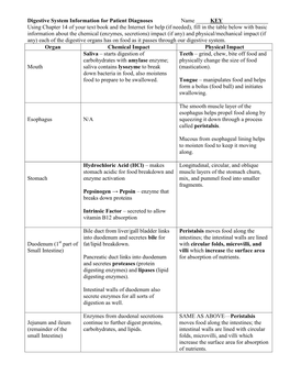 Digestive System Information for Patient Diagnoses