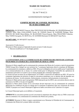 Conseil Municipal Du 05 Décembre 2019