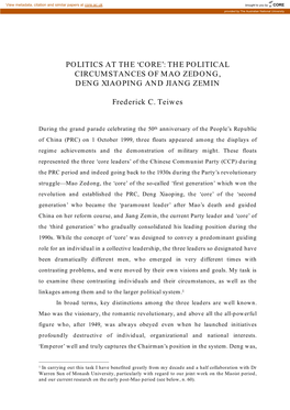 The Political Circumstances of Mao Zedong, Deng Xiaoping and Jiang Zemin