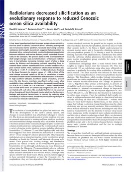 Radiolarians Decreased Silicification As an Evolutionary Response to Reduced Cenozoic Ocean Silica Availability