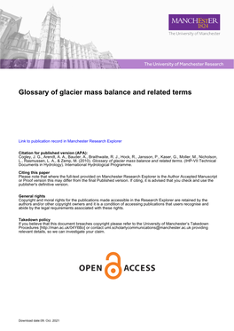 Glossary of Glacier Mass Balance and Related Terms