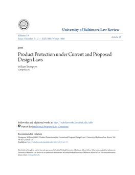 Product Protection Under Current and Proposed Design Laws William Thompson Caterpillar, Inc