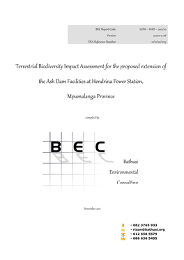 Terrestrial Biodiversity Impact Assessment for the Proposed Extension Of